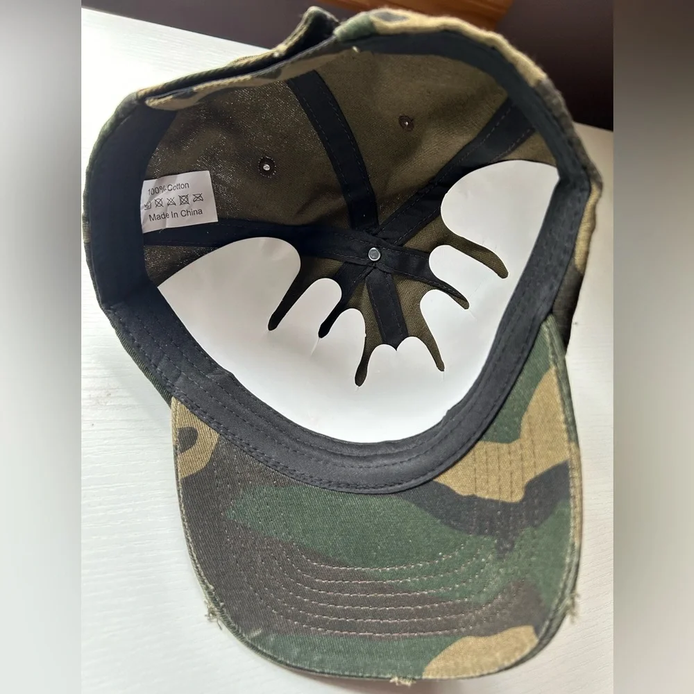 NWOT camouflage cotton cap unisex slight distressed green and brown